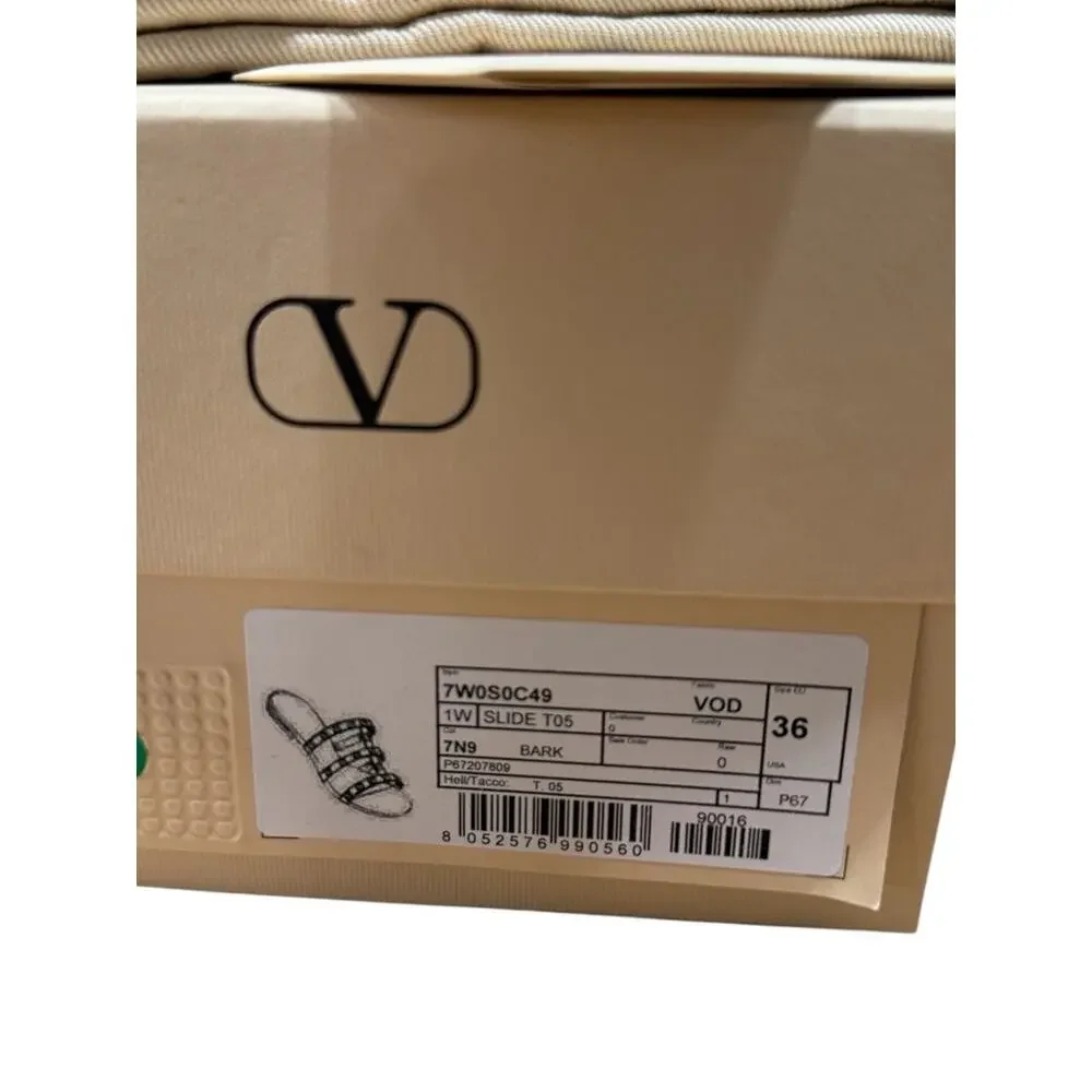 Valentino Garavani Rockstud Caged Leather Slide Sandal Bark Brown 36